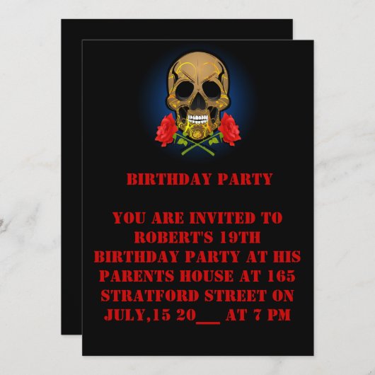 19e verjaardag Uitnodiging rozen- en schedelkaart (Voorkant / Achterkant)