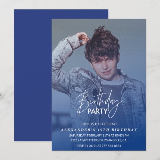 19e verjaardag uitnodiging Verjaardagsfeest Foto j (Voorkant / Achterkant)