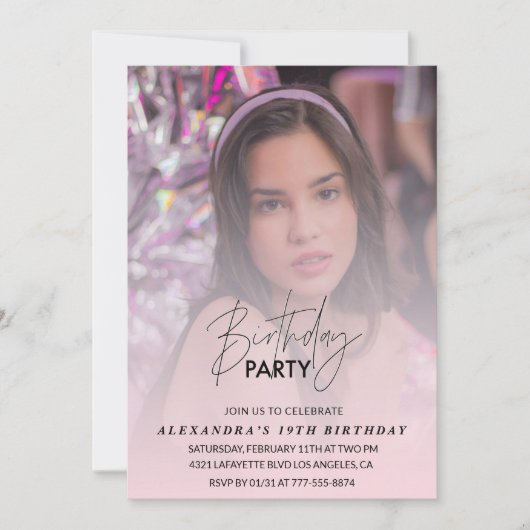 19e verjaardag uitnodiging Verjaardagsfeest Foto r (Voorkant)
