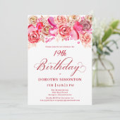 19e Verjaardag Valentijn Roze Rose Swirly Heart Kaart (Staand voorkant)