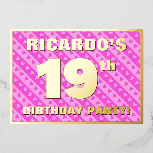 19e verjaardag van de opstand - vuurroze harten en folie uitnodiging (Voorkant)