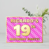 19e verjaardag van de opstand - vuurroze harten en folie uitnodiging (Staand Voorkant)