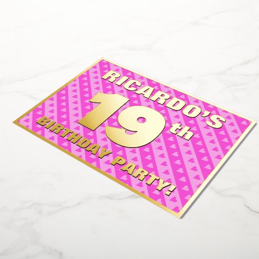 19e verjaardag van de opstand - vuurroze harten en folie uitnodiging (Gedraaid)