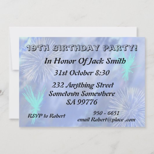 19e verjaardag van de uitnodiging (Achterkant)