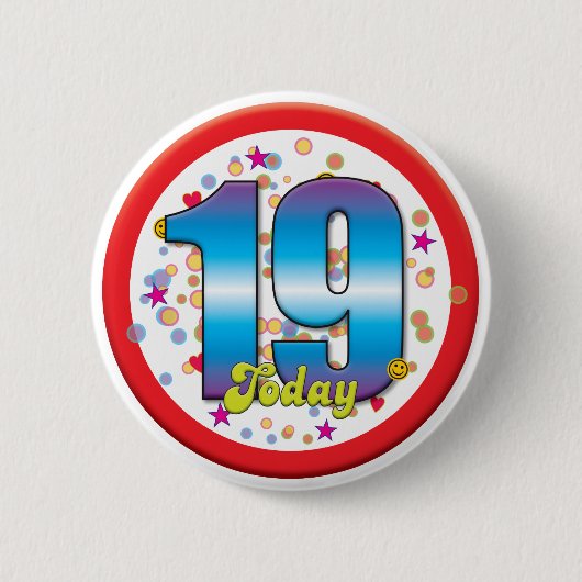 19e verjaardag vandaag v2 ronde button 5,7 cm (Voorkant)