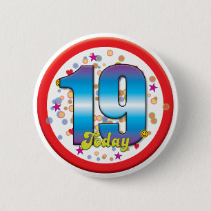19e verjaardag vandaag v2 ronde button 5,7 cm