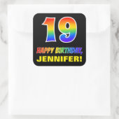 19e verjaardag: Vet, Leuk, Eenvoudig, Regenboog 19 Vierkante Sticker (Tas)