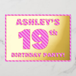 19e verjaardag - Vet, vuurtje, roze band # 19 Folie Uitnodiging