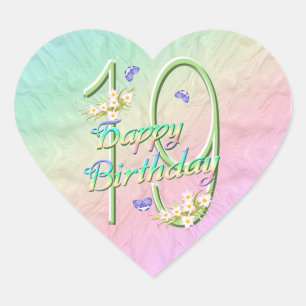 19e verjaardag Vlinders en Rainbows Heart Stick Hart Sticker