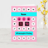 19e verjaardag Voeg smartphone pictogrammen toe Kaart (Gele Bloem)