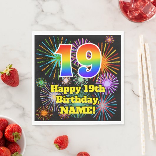 19e verjaardag: Vuurwerk Fun Pattern + Regenboog 1 Servet (Insitu)