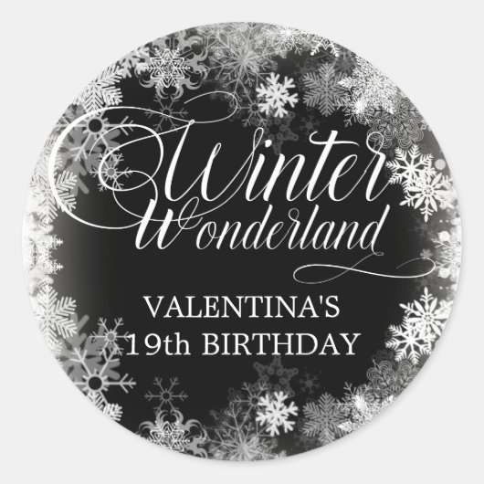 19e verjaardag Winter Wonderland Sneeuwvlok Favor Ronde Sticker (Voorkant)