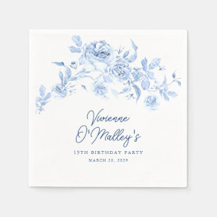 19e Verjaardagsfeest Blauw Roos Bloemen Custom Servet