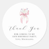 19e verjaardagsfeest Bow Custom Bedankt Favoriet Ronde Sticker (Voorkant)