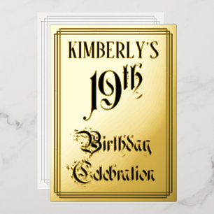 19e Verjaardagsfeest — Elegante Script + Aangepast Folie Uitnodiging