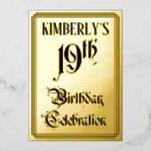 19e Verjaardagsfeest — Elegante Script + Aangepast Folie Uitnodiging (Voorkant)