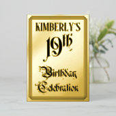 19e Verjaardagsfeest — Elegante Script + Aangepast Folie Uitnodiging (Staand Voorkant)