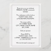 19e Verjaardagsfeest — Elegante Script + Aangepast Folie Uitnodiging (Achterkant)
