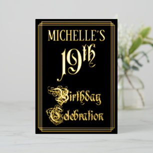 19e Verjaardagsfeest — Fantasievol Schrift & Aange Folie Uitnodiging