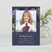 19e Verjaardagsfeest Foto Moody Paarse Bloemen Kaart (Staand voorkant)