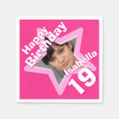 19e Verjaardagsfeest foto ster hete roze servetten (Voorkant)