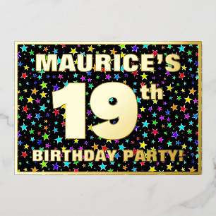 19e Verjaardagsfeest — Leuke, Kleurrijke Sterren P Folie Uitnodiging