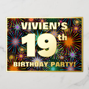 19e Verjaardagsfeest — Leuke, Kleurrijke Vuurwerk Folie Uitnodiging