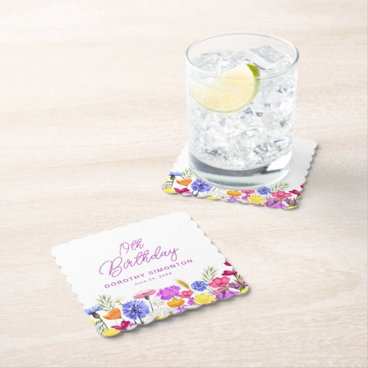 19e verjaardagsfeest Paarse Wildflower Custom Kartonnen Onderzetters (Insitu)