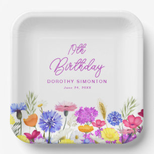 19e verjaardagsfeest Paarse Wildflower Custom Papieren Bordje