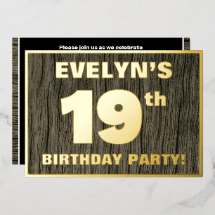 19e verjaardagsfeest: Stout, namaak houtnerfpatroo Folie Uitnodiging