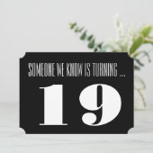 19e verjaardagsfeest Uitgenodigd, zwart en wit. Kaart (Staand voorkant)