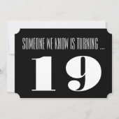 19e verjaardagsfeest Uitgenodigd, zwart en wit. Kaart (Voorkant)