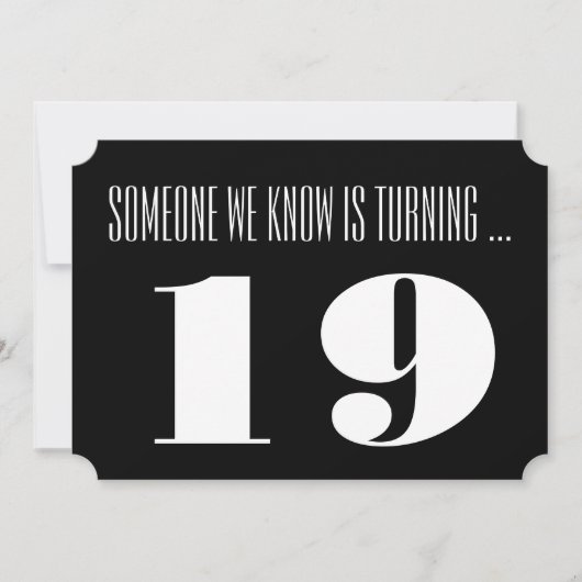 19e verjaardagsfeest Uitgenodigd, zwart en wit. Kaart (Voorkant)
