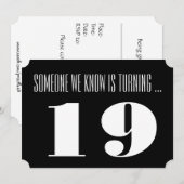 19e verjaardagsfeest Uitgenodigd, zwart en wit. Kaart (Voorkant / Achterkant)
