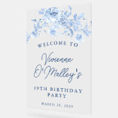 19e Verjaardagsfeest Welkom Blauw Roos Bloemen Acryl Bord (Hoek)