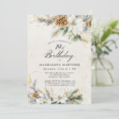 19e Verjaardagsfeest Winter White Floral Greenery Kaart (Staand voorkant)