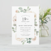 19e Verjaardagsfeest Witte Roos Bloemen Kaart (Staand voorkant)