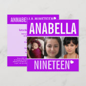 19e verjaardagsfeestdag, foto paars kaart (Voorkant / Achterkant)