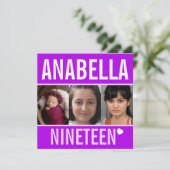 19e verjaardagsfeestdag, foto paars kaart (Staand voorkant)