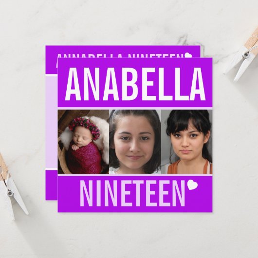 19e verjaardagsfeestdag, foto paars kaart (Voorkant / Achterkant in situ)