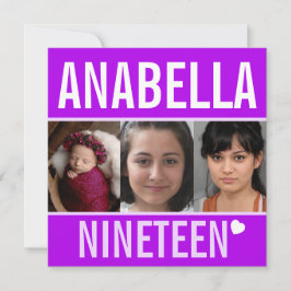 19e verjaardagsfeestdag, foto paars kaart