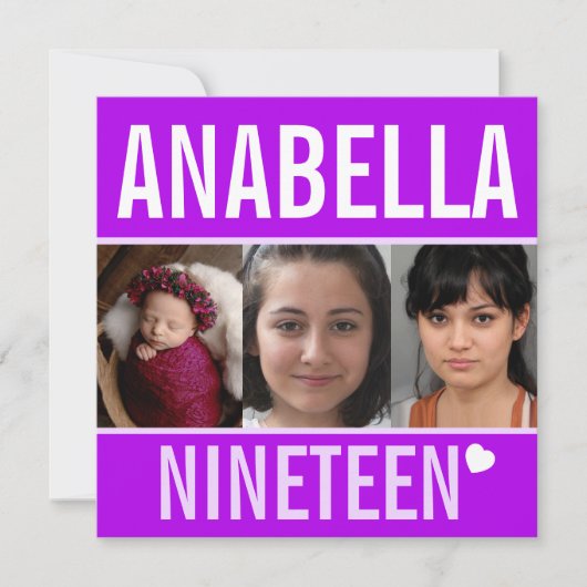 19e verjaardagsfeestdag, foto paars kaart (Voorkant)
