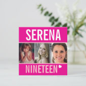 19e verjaardagsfeestdag, foto roze kaart (Staand voorkant)