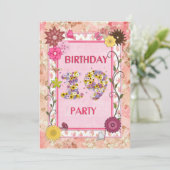 19e verjaardagsfeestje met bloemenfeest lijst kaart (Staand voorkant)