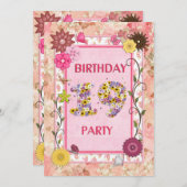 19e verjaardagsfeestje met bloemenfeest lijst kaart (Voorkant / Achterkant)