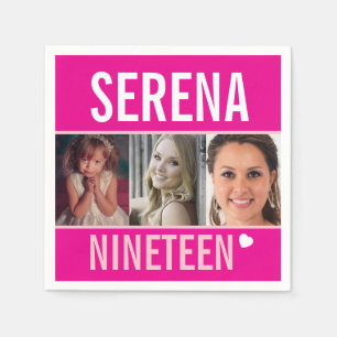 19e verjaardagsfeestje op maat gemaakte foto roze servet