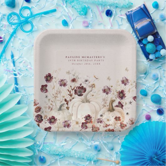 19e Verjaardagsfeestje Pompoen Wildflower Custom Papieren Bordje (Feest)