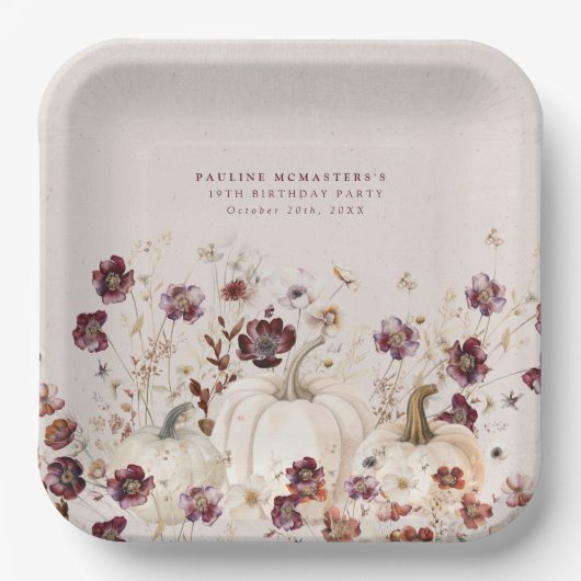 19e Verjaardagsfeestje Pompoen Wildflower Custom Papieren Bordje (Voorkant)
