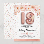 19e verjaardagsfeestje - Roos gouden ballonnen Kaart (Voorkant / Achterkant)