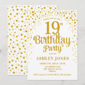 19e verjaardagsfeestje - Wit & Goud Kaart (Voorkant / Achterkant)